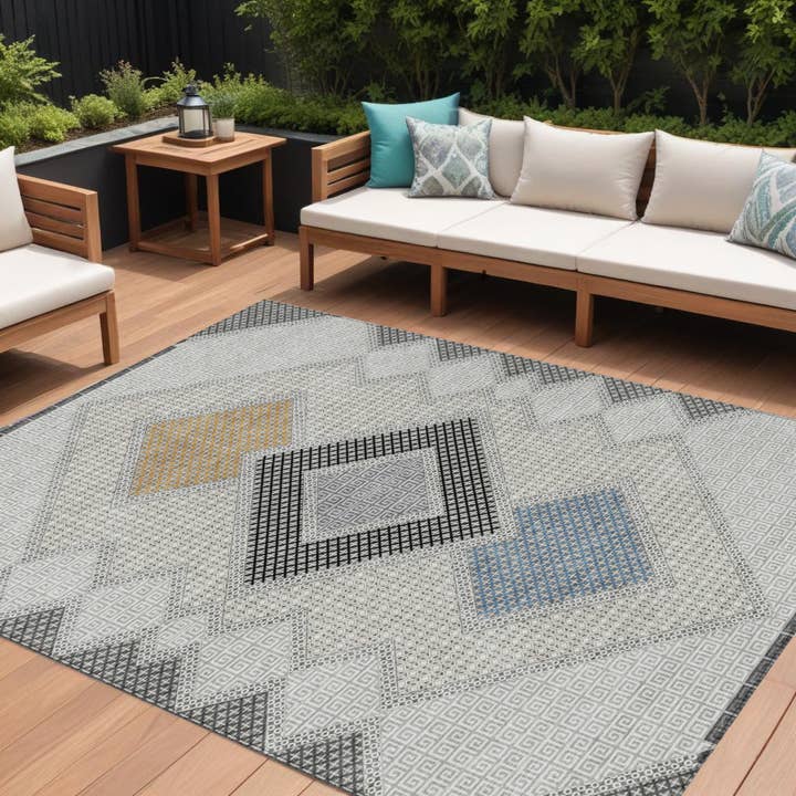 8' X 10' Gray Gold And Charcoal Geometric Washable Area Rug for wholesale by HomeRoots