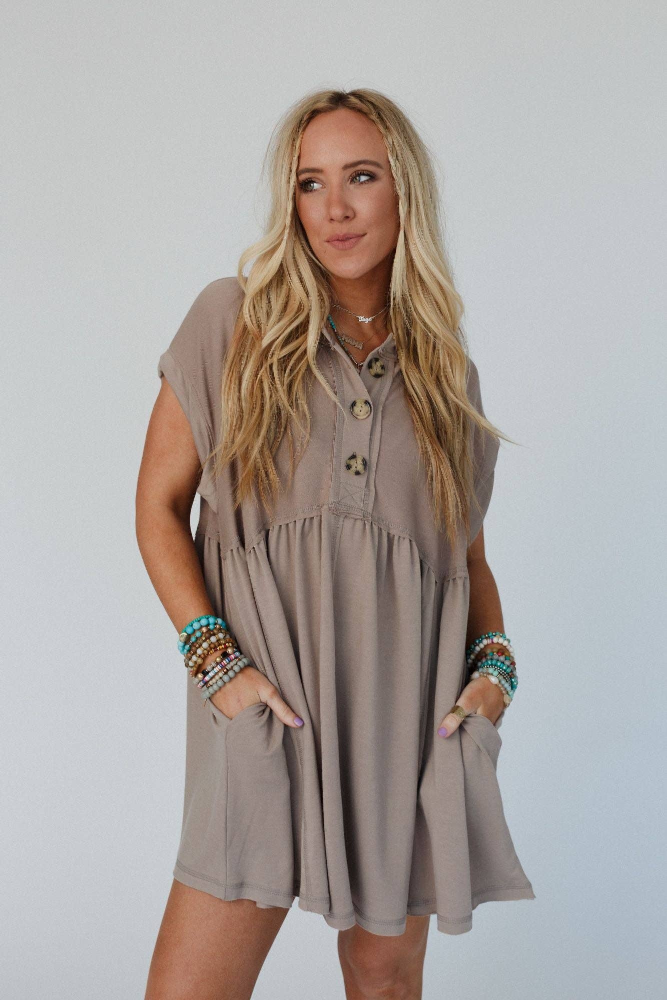 Three Bird Nest - Wholesale Dress - Women's - Sweet Nothings Baby Doll Dress - Khaki5