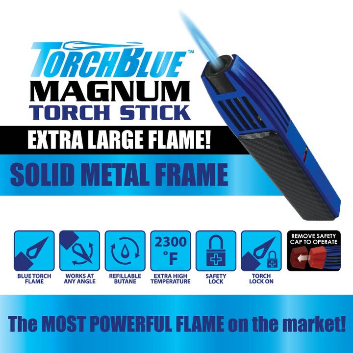 Novelty Closeout - Wholesale Lighter - Torch Blue Magnum Zinc Torch Stick Lighters- 12/Pack