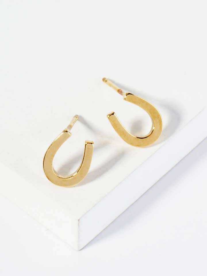18K Gold Dipped Brass Horseshoe Stud Earrings for wholesale by Wild Honey