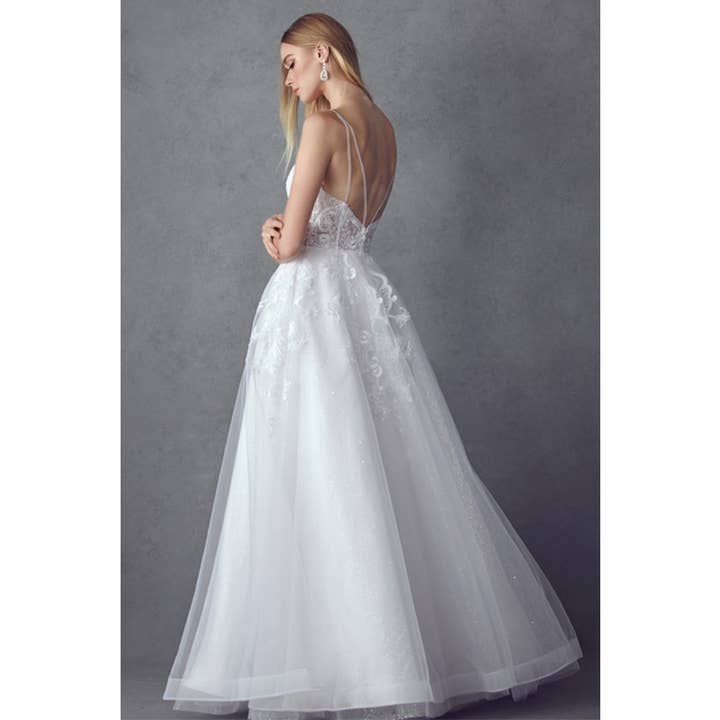 EMBROIDERED BODICE WITH OPEN BACK WHITE GOWN for wholesale on Faire