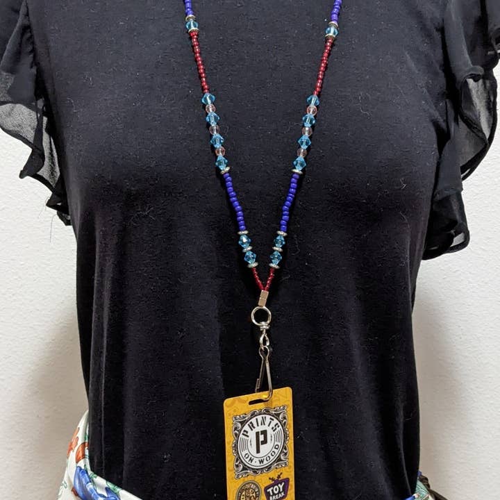 Fiona Accessories - Wholesale Lanyard - Women's - Beaded Badge Holder Lanyard for Keys ID Badge (RWB)
