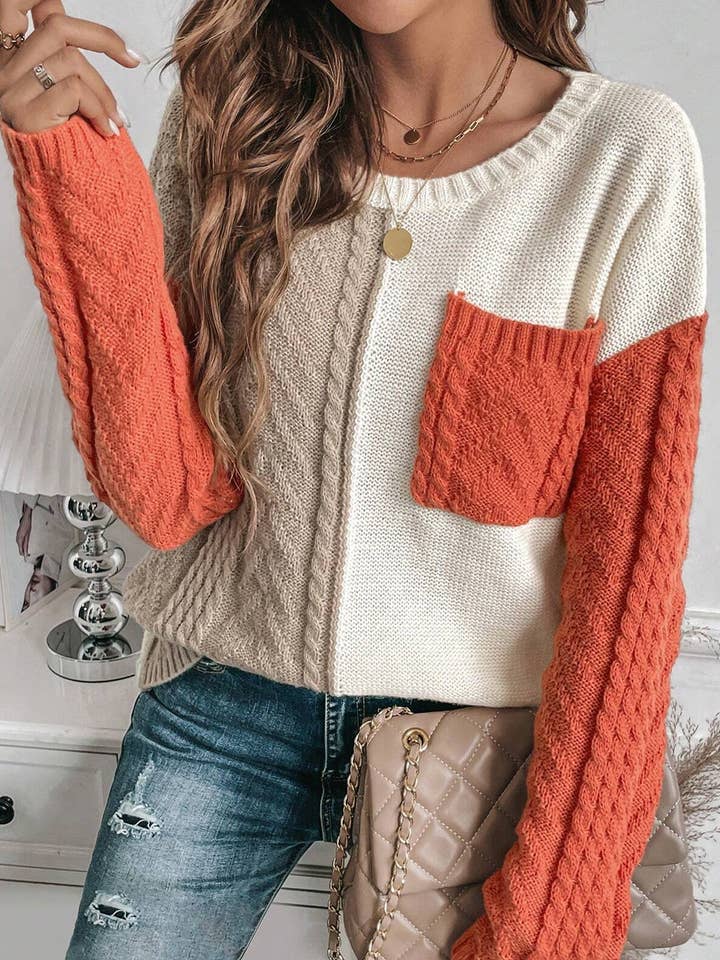 Pull à épaules tombantes avec poches plaquées en colorblock (préemballé) pour la vente par PartyEight