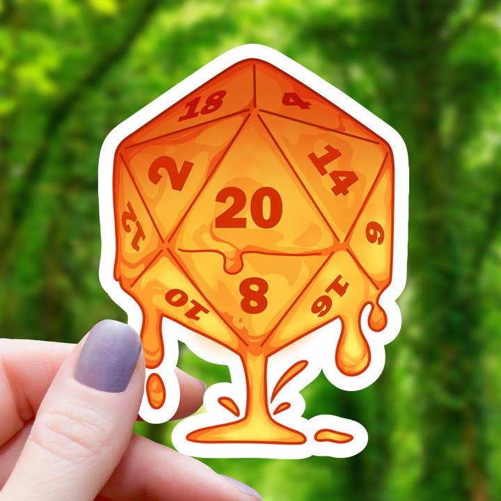 Molten Polyhedral D20 Sticker - 3 for wholesale by Mimic Gaming Co