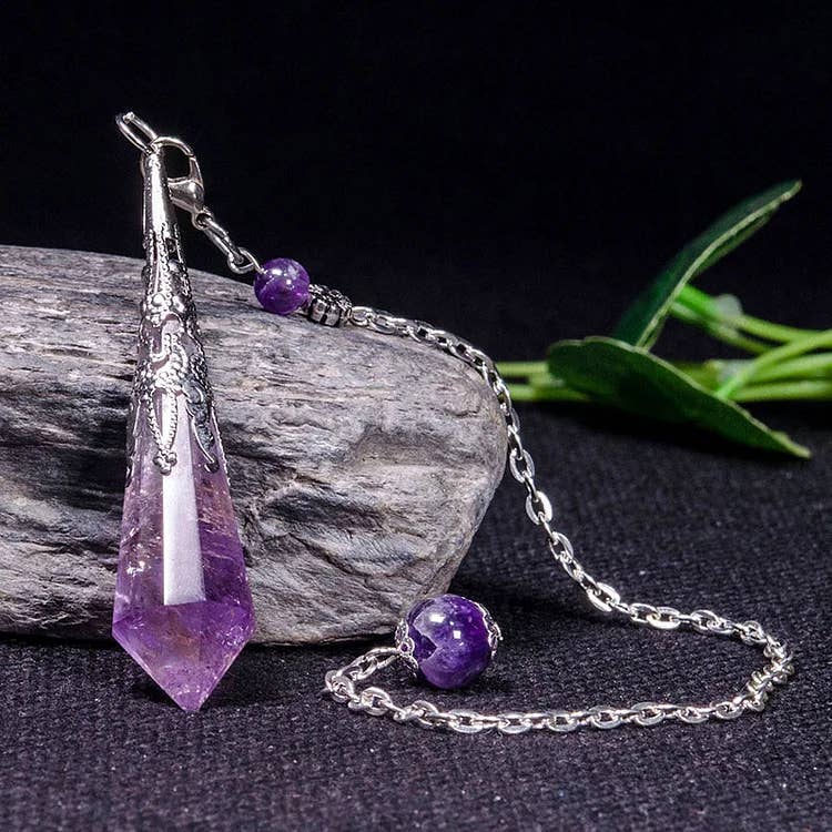 GemMeet - Wholesale Spiritual Stone/Crystal - Natural Amethyst Retro Healing Pendulum3