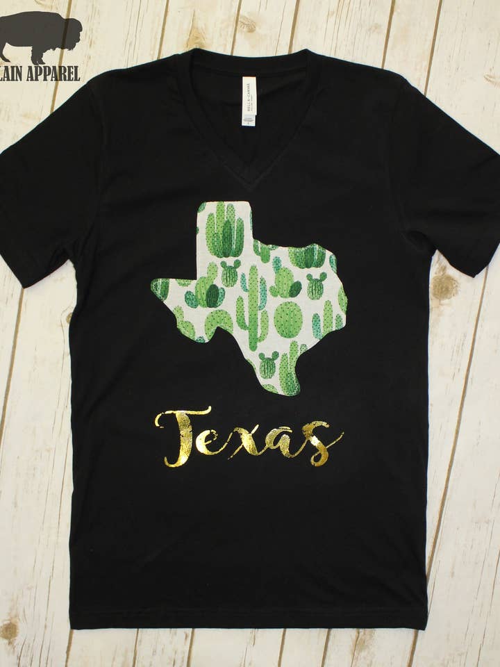 Camiseta Bright Cactus State Shape com decote em V por atacado de Plain Apparel Tees