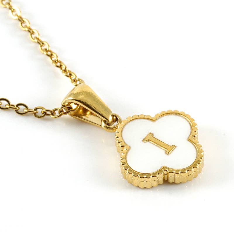 Mio Queena - Wholesale Pendant/Charm Necklace - Clover Shell Initial Charm 18K Golden S.Steel Necklace - FGS8