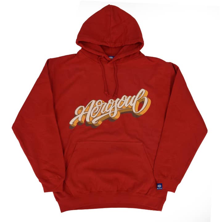 Felpa con cappuccio Aero-Script (rossa) per la vendita all'ingrosso da parte di Aerosoul Limited