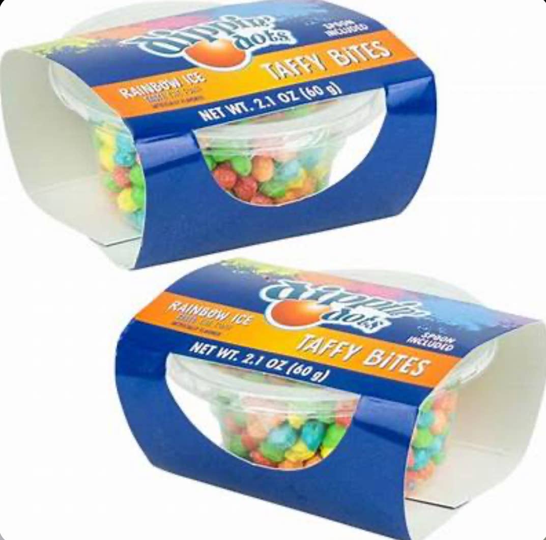 O'Shea's Candies Sweet Shop - Wholesale Taffy - Novelty NEW🎉 Dipping Dots Taffy Bites 🍭w/ Spoon- 12CT Tray1