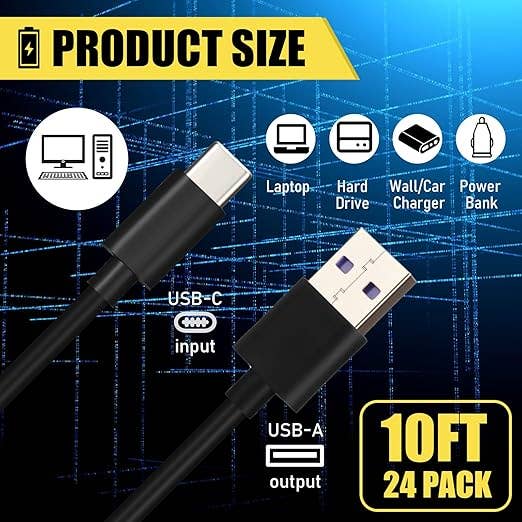 Crover - Wholesale Charging Cable - 10ft USB-A to USB-C Charging Cable, Black1