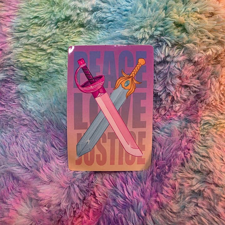 Peace. Love. Justice. Sticker for wholesale by Destructogirl