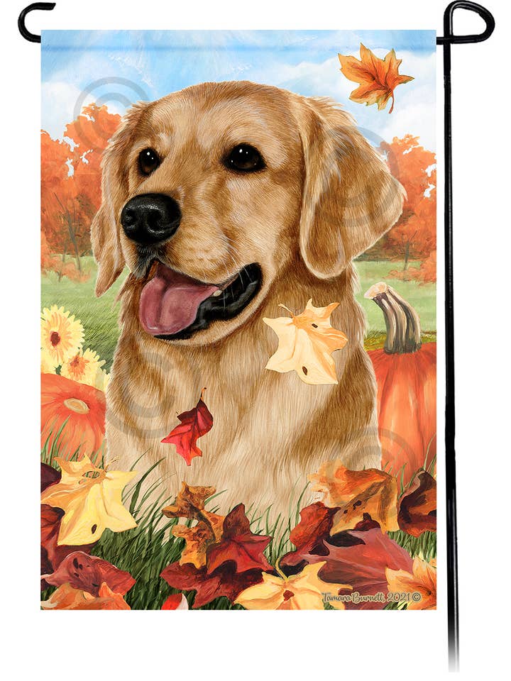 Golden Retriever Falling Leaves - Garden Flag for wholesale by Pet Gifts USA, LLC