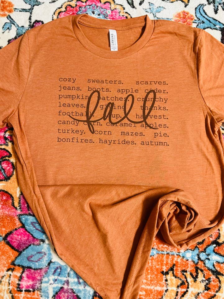Fall Words Graphic T-shirt for wholesale by Sweet Southern Wholesale