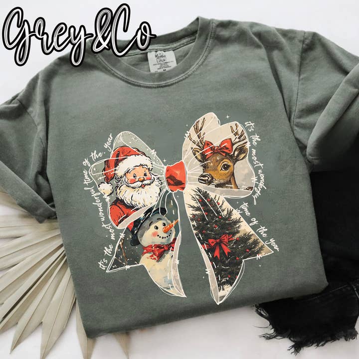 It’s the most wonderful time of the year Coquette Bow Shirt for wholesale by Grey&Co