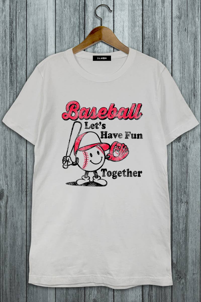 2&moon - Wholesale Screen Printed T-Shirt - Women's - Plus Size Let's Have Fun Together Baseball Graphic Tee0