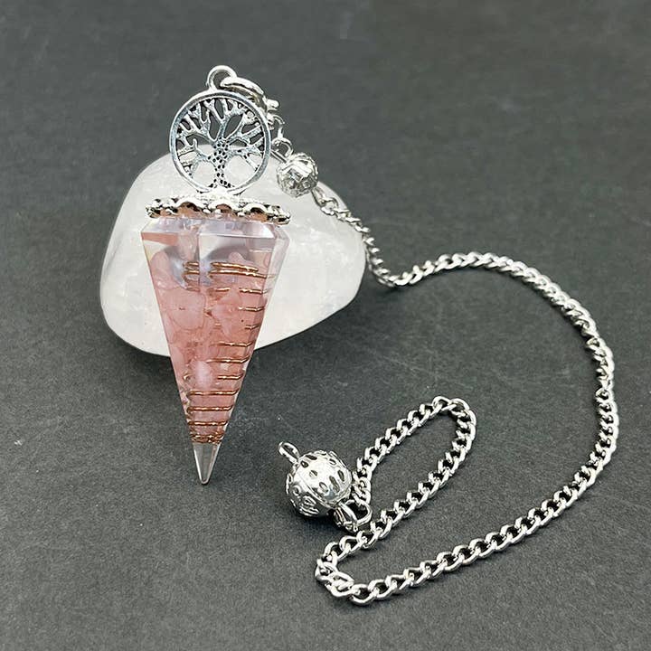 GemMeet - Wholesale Spirituele steen/kristal - Pendulum van de Levensboom van Rozenkwarts1