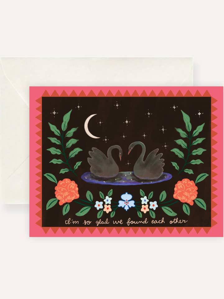 Black Swans Love and Romance Greeting Card for wholesale by Persika Design Co.