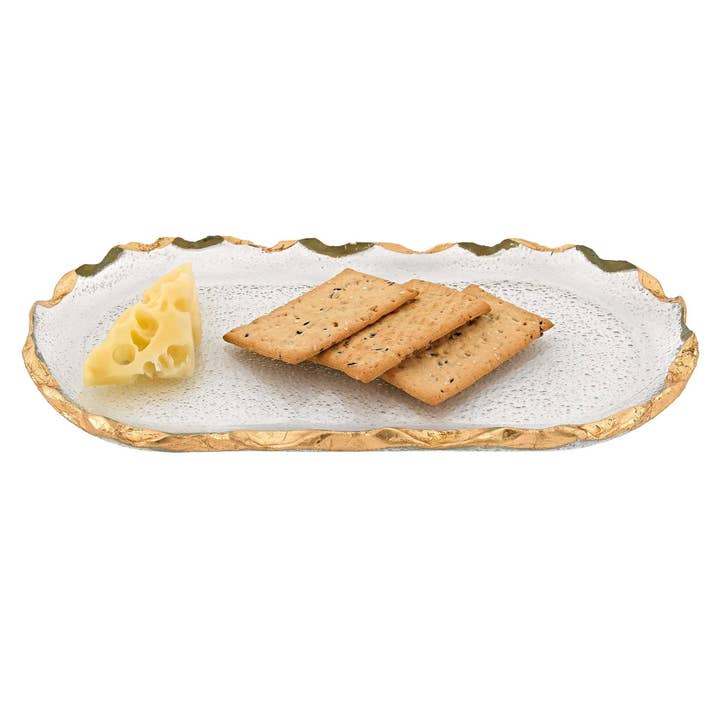 HomeRoots – wholesale Platter – 14 Glass Oval Edge Gold Leaf Platter1