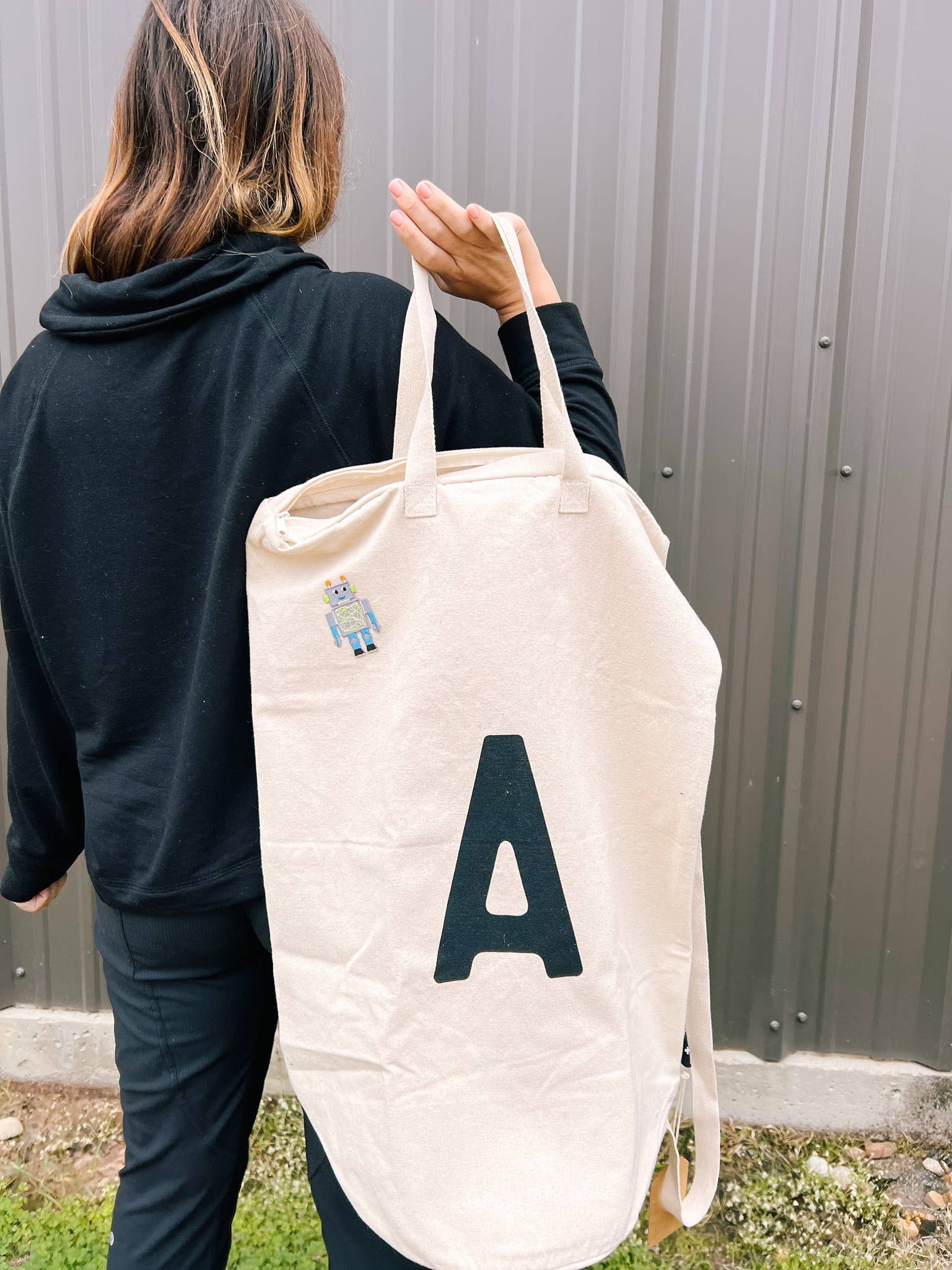 Modern Burlap - Wholesale Laundry Bag - Cotton Canvas Laundry Bag With Shoulder Strap - Alphabet26