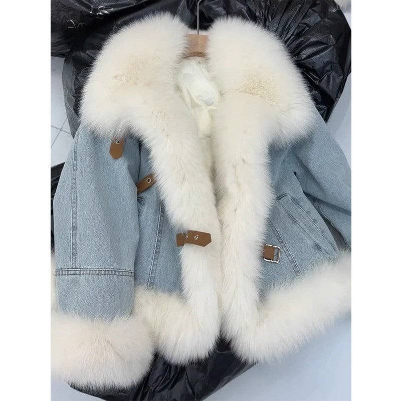 UZ Wholesale Store - Wholesale Denim Jacket - Women's - Fashion Fur Collar Down Short Denim Jacket1
