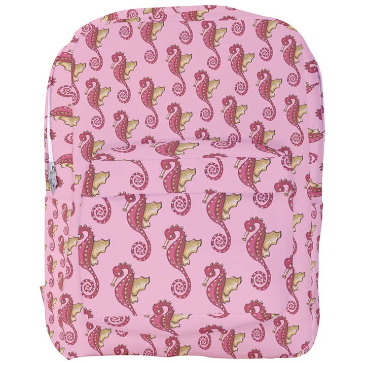 Röd Rosa Sjöhäst Mönster Full Print Ryggsäck för wholesale av Sharon Tatem Fashion LLC