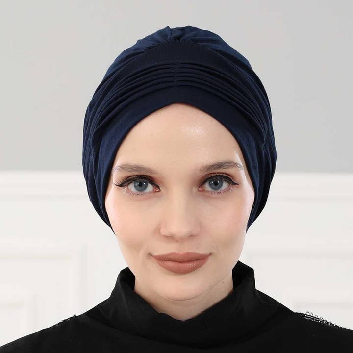 Fashionable Pleated Instant Turban Hijab for Women, Breathable Cotton Stretch Head Cover, High Quality Chemo & Alopecia Headwrap,B-19 for wholesale by Aisha's Design
