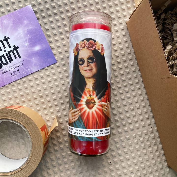 Ain't Saint – wholesale Votive candle – Saint Ozzy Osbourne Prayer Candle1