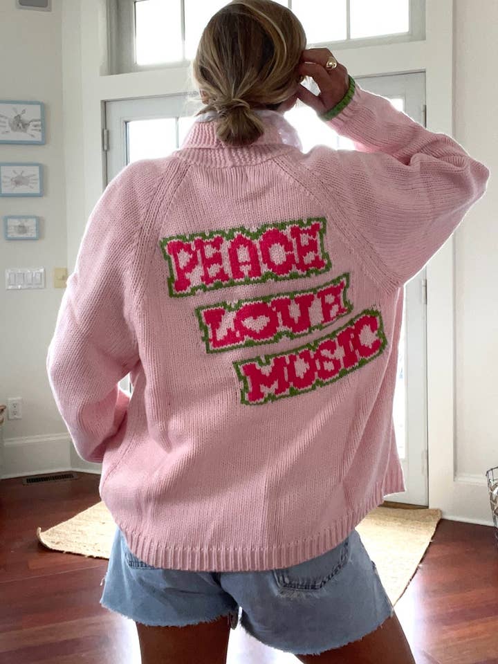 Pink Pineapple - Wholesale Cardigan - Women's - Varsity Cardigan Peace Love Music
