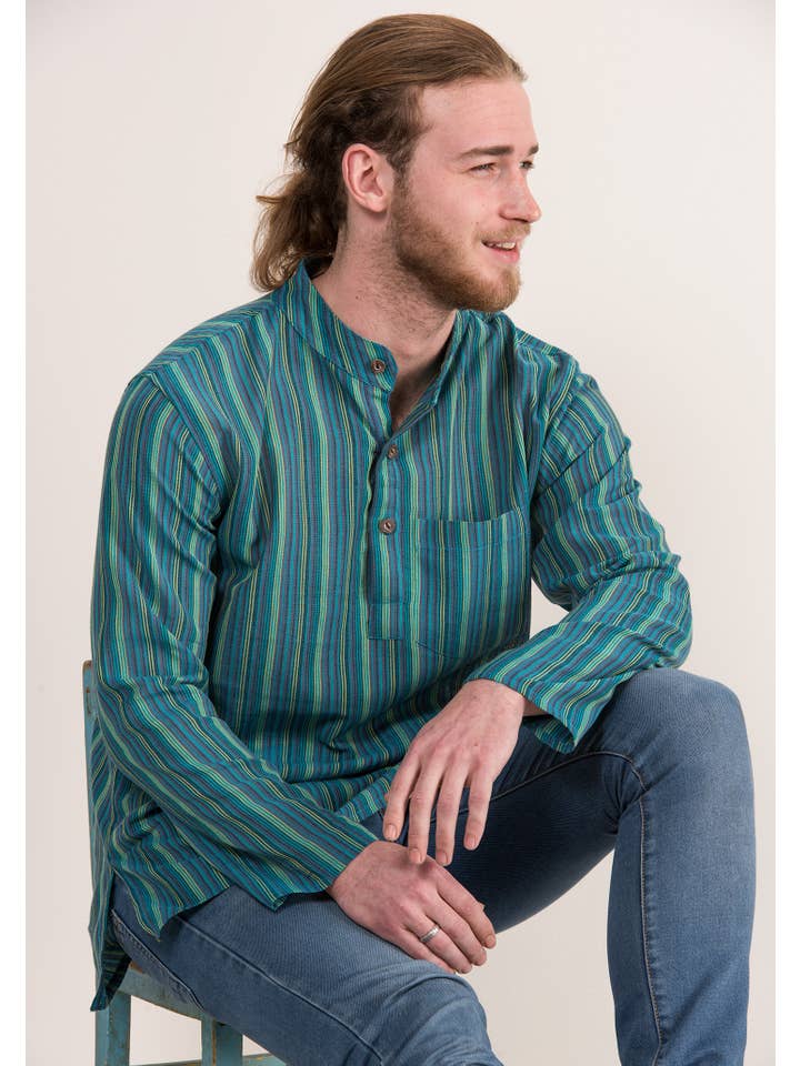 Namaste - Wholesale T-Shirt - Unisex - Unisex Lightweight Cotton Stripe Grandad Shirt0