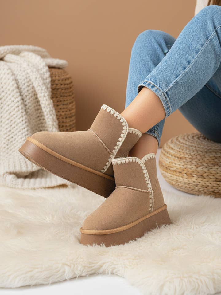TARA CROCHET STITCHED EDGE PLATFORM SHERPA BOOTS for wholesale by CCOCCI