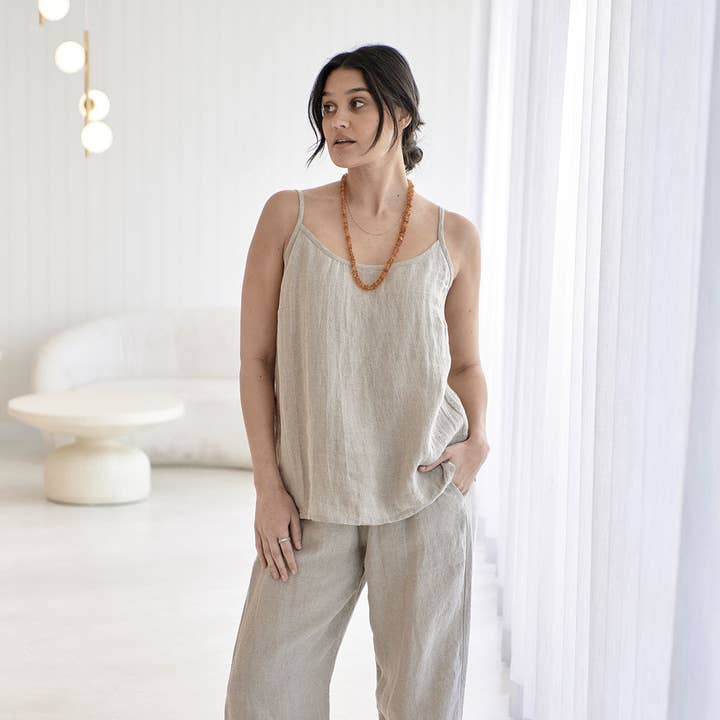 Calça de Linho Perna Larga - Natural por atacado de Eadie Lifestyle