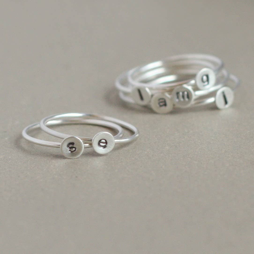 Meadowbelle - Wholesale Band/Stacked Ring - Personalized Silver Initial Stacking Ring, Mother's Gift3