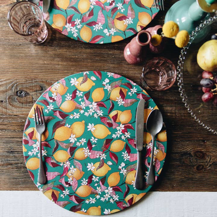 Base de prato removível em algodão Limões | Feito na Itália por atacado de Misalù - Dress up your table