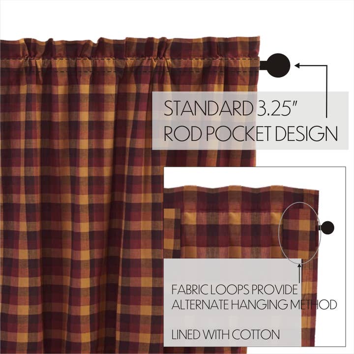 VHC Brands - Wholesale Curtain - Heritage Farms Primitive Check Short Panel Set of 2 63x36