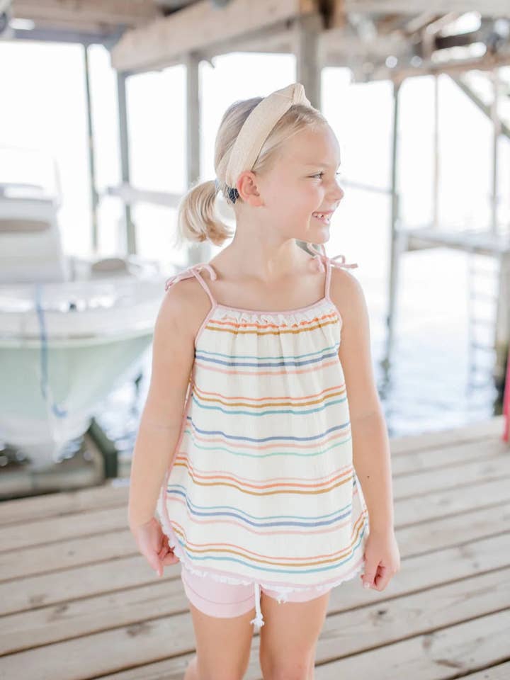 Girls Coastal Stripe Tank Top Set for wholesale by Love and Grow Clothing Co