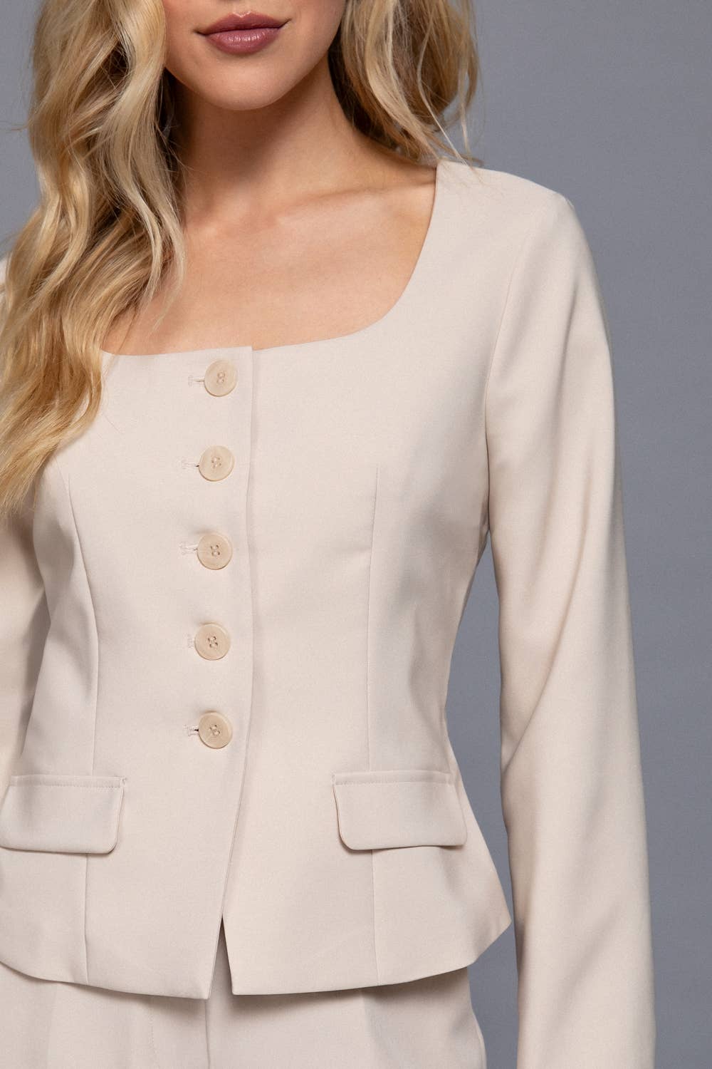 Active Basic | Active USA - Wholesale Blazer - Women's - Long Sleeve Square Neck Body Fitted Blazer11