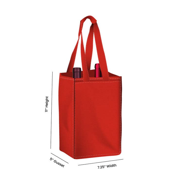 Non Woven Totes - Wholesale Wine tote - Reusable 2-Bottle Wine Tote Bag-7.25x11x5 with Bottom Gusset | Custom Printed Wine Totes27