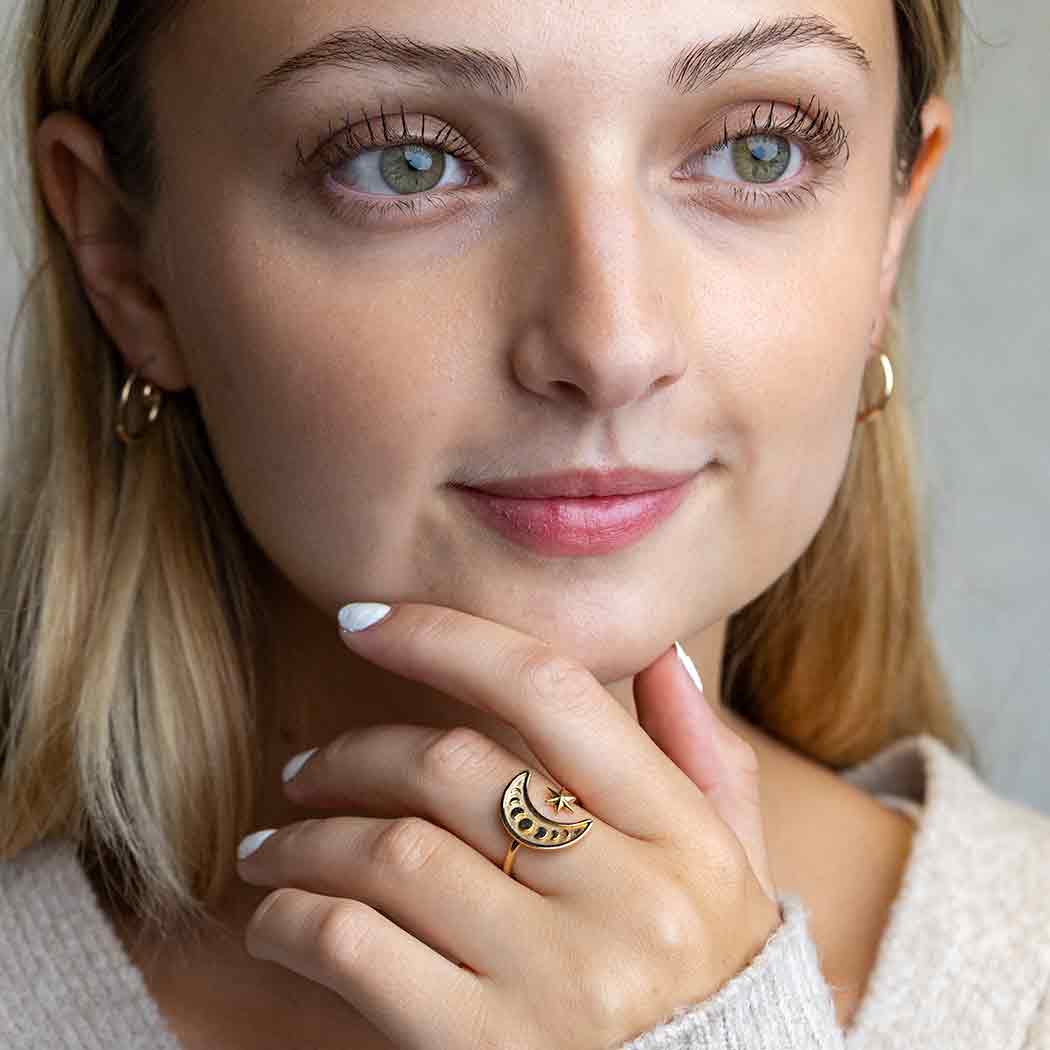 Nina Designs - Vente Anneau/bague à empiler - Bague réglable avec phases de lune en argent sterling ou bronze1