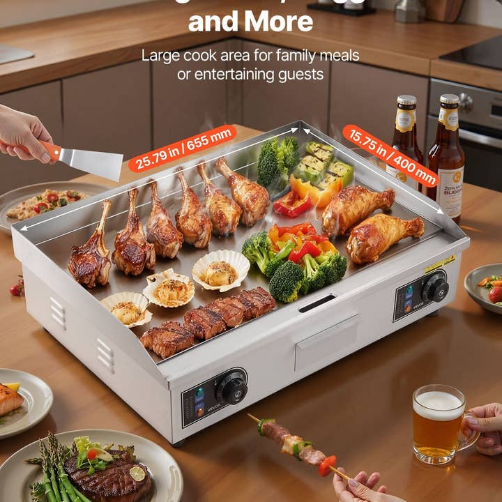 Piastra Elettrica Commerciale, 65,5 x 40 cm, 2800W, Controllo della Temperatura Regolabile 50-300°C, Corpo in Acciaio Inox, Superficie Piatta, con 2 Spatole, 2 Pennelli e 4 Piedini, per Bistecca, Pancake per la vendita all'ingrosso da parte di American Smart