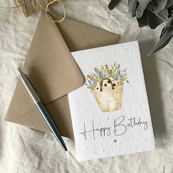 Happy Birthday floral plantable wildflower seed card for wholesale by Wild Bloom Press