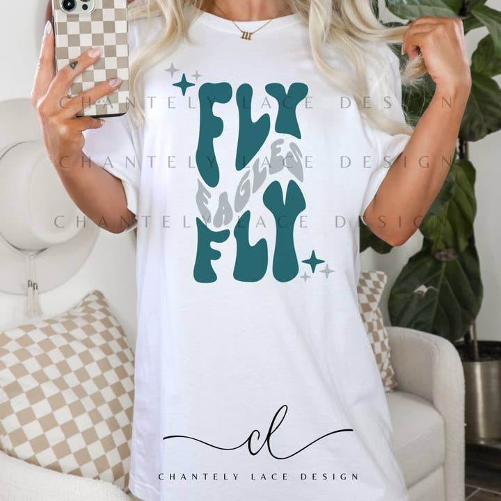 Fly Eagles Fly Futebol Groovy Comfort Cores Tee Gráfico por atacado de Chantely Lace