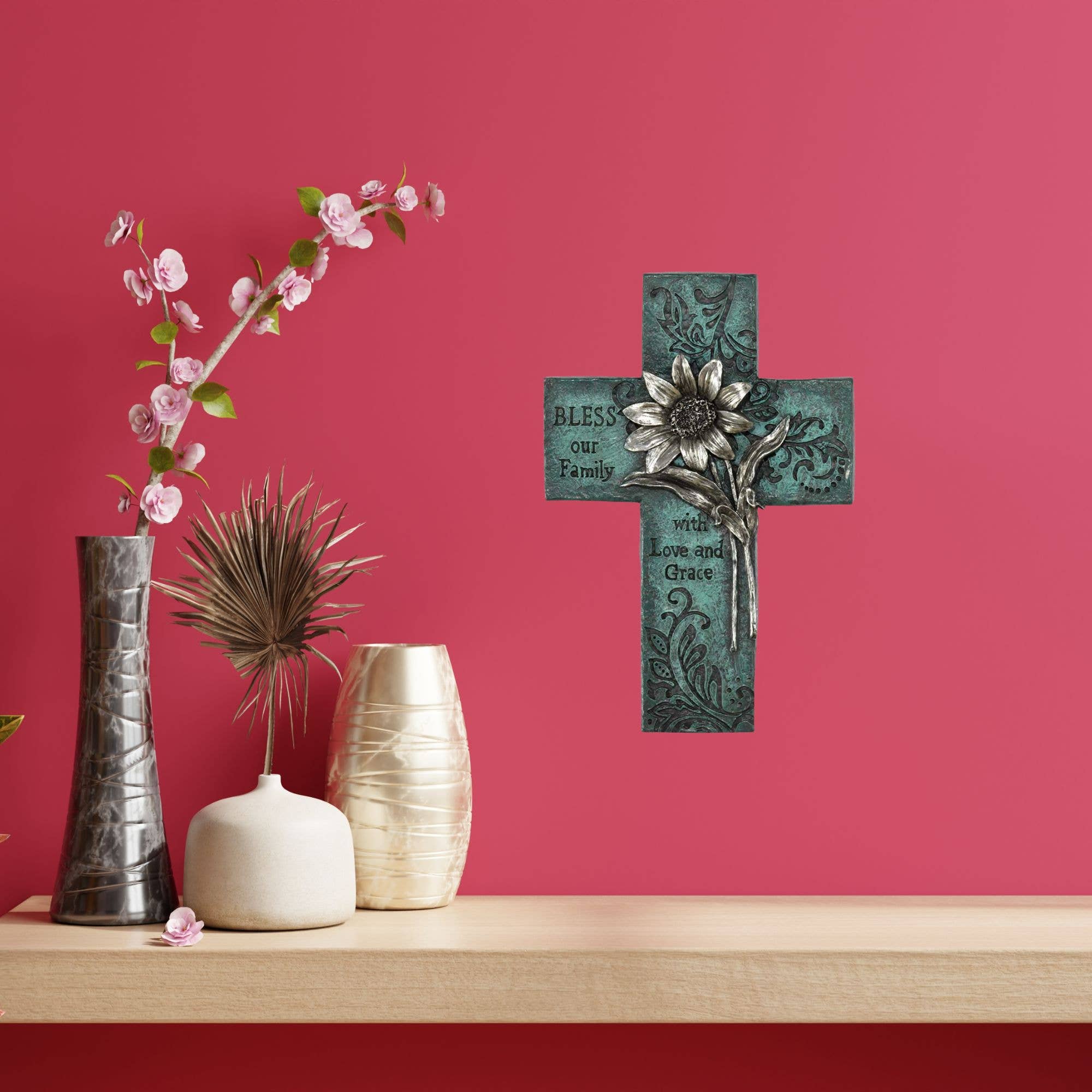 Dicksons – Engroshandel Vægkors – Turkis Blomster Wall Cross1