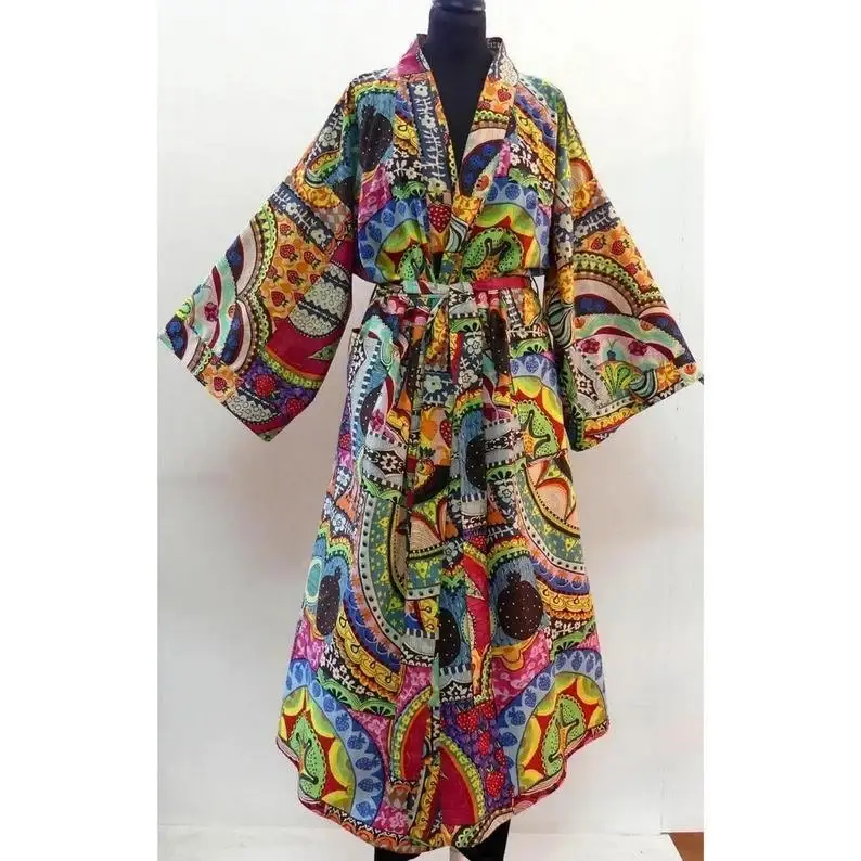 GYPSY STUDIO - Wholesale Kimono - Women's - Cotton ISRAILI PRINT Long Cotton Kimono Indian Handmade Robe0