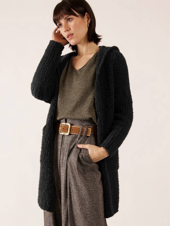 Mid-length hooded boucle jacket for wholesale by JULIA PARIS