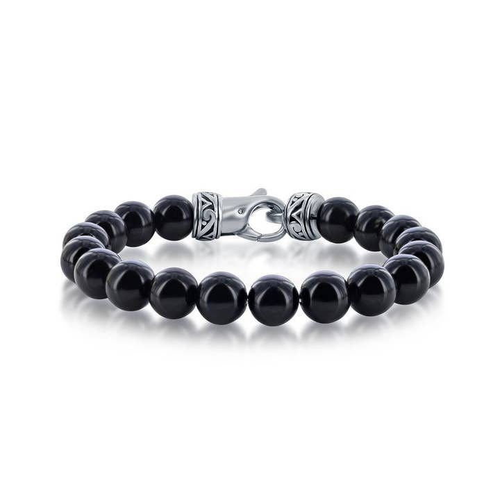 Stainless Steel Genuine Onyx 10mm Bead Bracelet for wholesale by International Excellence