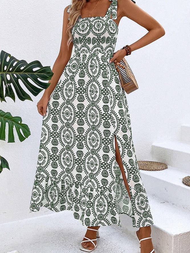 Comely Fashion - Wholesale Dress - Women's - Trendy Printed Split Side Strap Dress