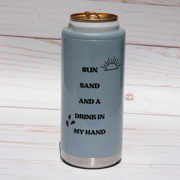 Sun Sand & A Drink in my Hand Stainless Steel Can Cooler for wholesale by Kaysticks.co