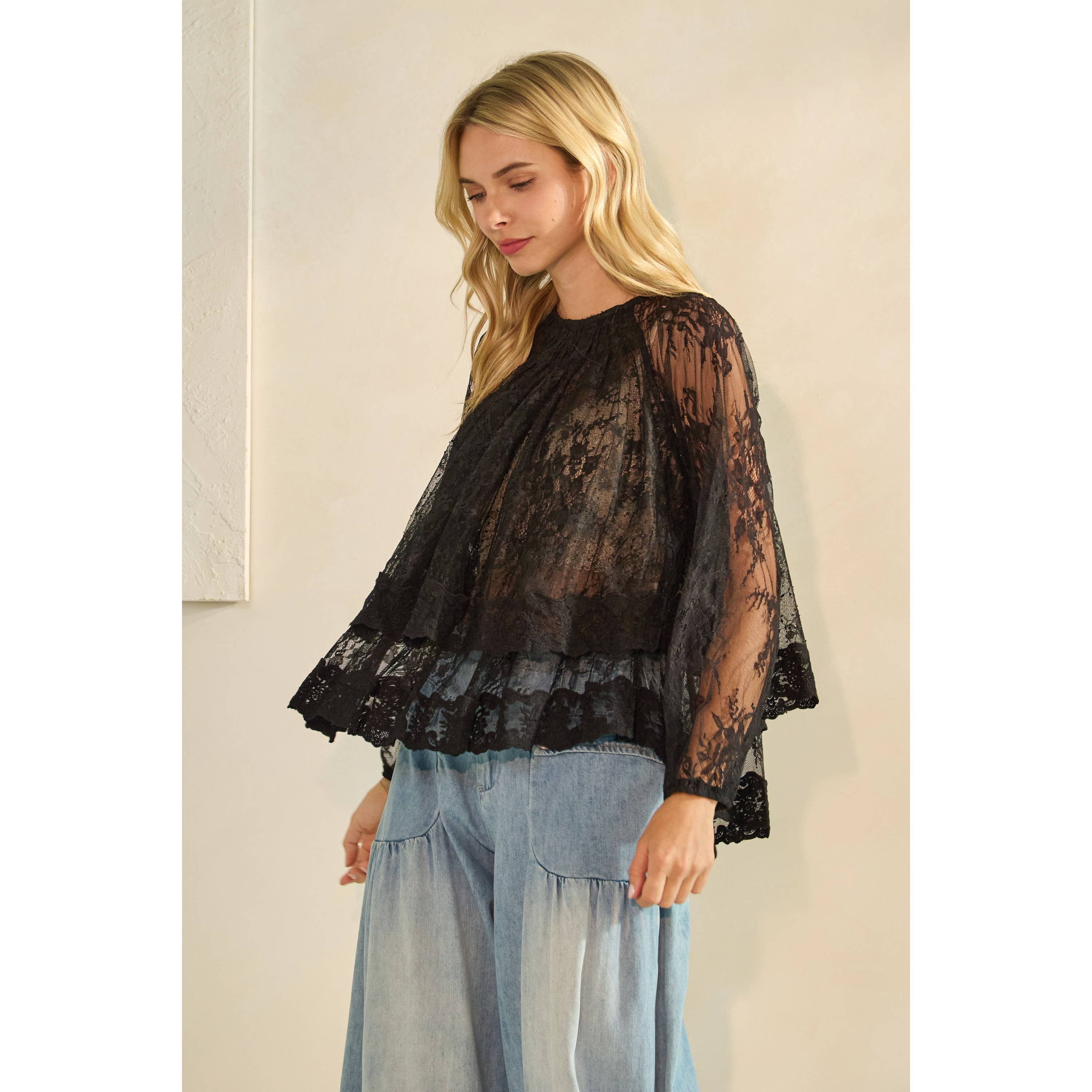 Veveret – Großhandel Tunika – Damen – Rüschen-Spitzen-Top mit langen Ärmeln29