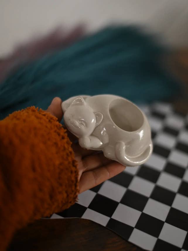 Kitty Tea Light Holder | Home Decor Concrete Collection for wholesale by Decor Ate Me Studios - Home & Candles