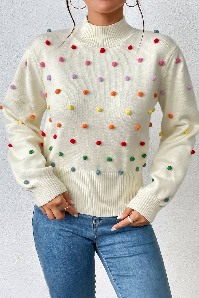 Lily Clothing - Wholesale Knit Sweater - Women's - WOMEN RIBBED HIGH NECK COLOR SWISS DOT JUMPER TOP_CWOSWL028018